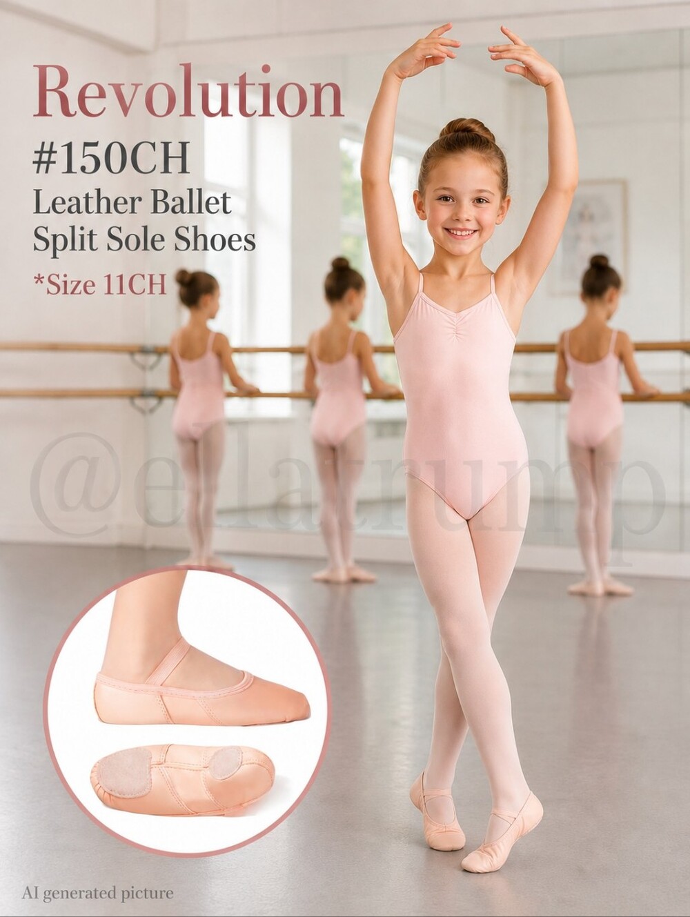 Dance Shoes Revolution #150CH Leather Ballet Split Sole Shoes Size 11CH